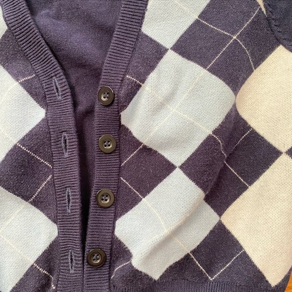 Blue argyle print sweater cardigan - Picture 2 of 4